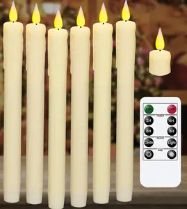 KSWING Upgraded Real Wax LED Flameless Taper Candles with Remote, 6 PCS White Dripping Candlesticks Battery Operated 3D Flickering - 9.6" Long Realistic Fake Candle Sticks for Home