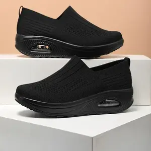 Women's Air Cushion Flying Woven Fashion Chunky Sneakers, Breathable Slip-on Casual Walking Shoes（gift）(Sheet)