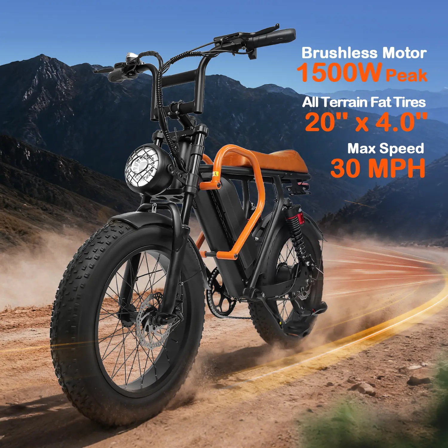 APYEAR Electric Bike 1500W Peak Motor for Adults, 20"x4.0" Fat Tire E-Bike, 48V 20Ah Removable Battery, Full Suspension, 30MPH Top Speed, 40–60 Miles Range, LED Headlights & Taillights, All-Terrain Electric Bicycle