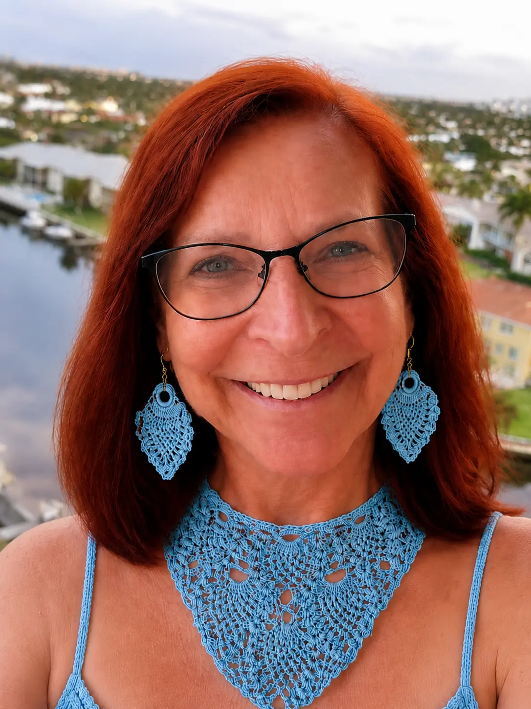 Handmade Baby Blue Pineapple Crochet Necklace & Earring Set