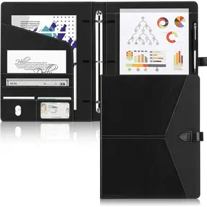 Padfolio 3 Ring Binder Organizer Business Portfolio Folder for Women, A4/ Letter Size PU Leather Portfolio Padfolio for Interview Conference Presentation, Black