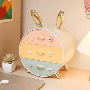 Cute Rabbit Ear Desktop Organizer Box, Multi-Layer Drawer Design, Student Dormitory Cosmetics Storage, Adorable Office Supplies Holder