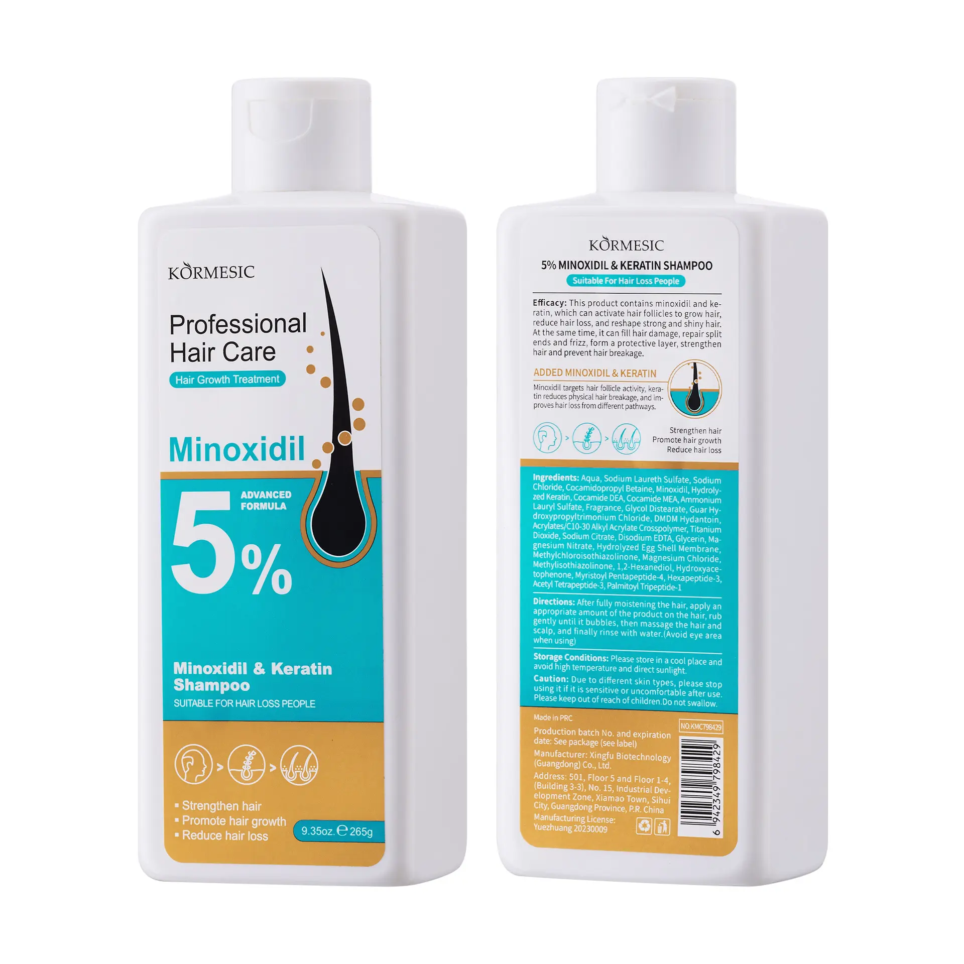 KORMESIC 5% Minoxidil & Keratin Shampoo for Hair Growth Anti-Hair Loss Treatment with Peptides for Thicker Stronger Hair Professional Hair Care