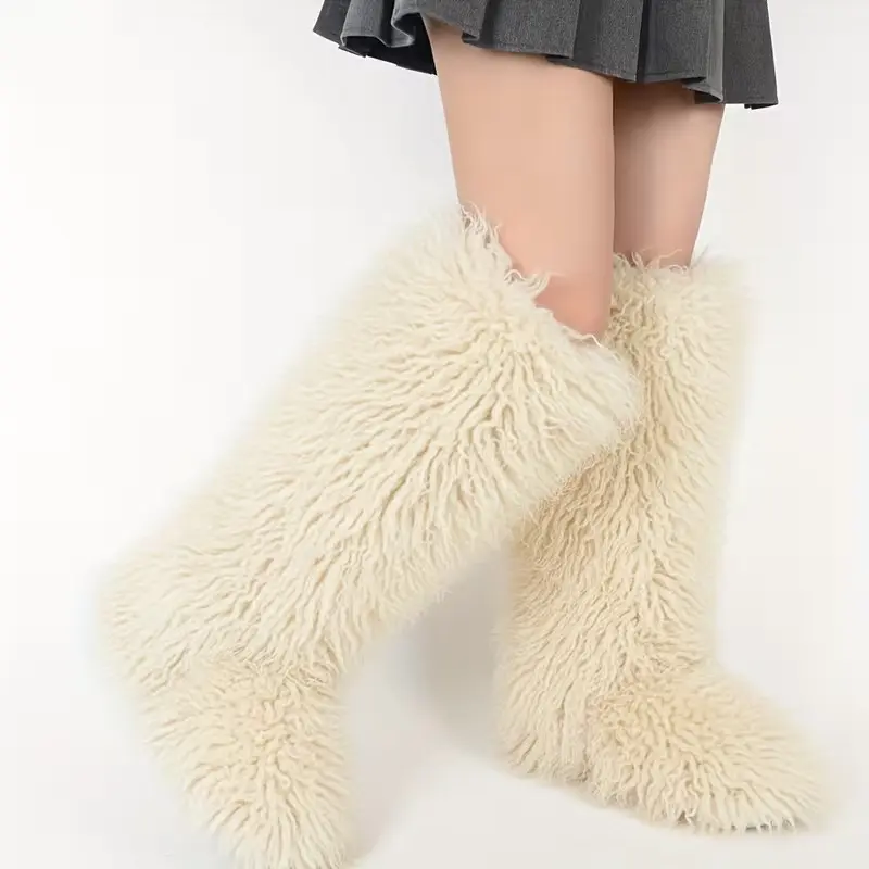 Women's Chic Faux Fur Knee High Snow Boots Slip On Winter Warm Shoes with Soft Velvet Lining PVC Sole Cozy Comfortable for Daily Walking Outdoor Errands Cold Weather Days Shopping Trips Casual Outfits Girls Adults Women's Chic Faux Fur Knee High Snow Boots Slip On Winter Warm Shoes with Soft Velvet Lining PVC Sole Cozy Comfortable for Daily Walking Outdoor Errands Cold Weather Days Shopping Trips Casual Outfits Girls Adults