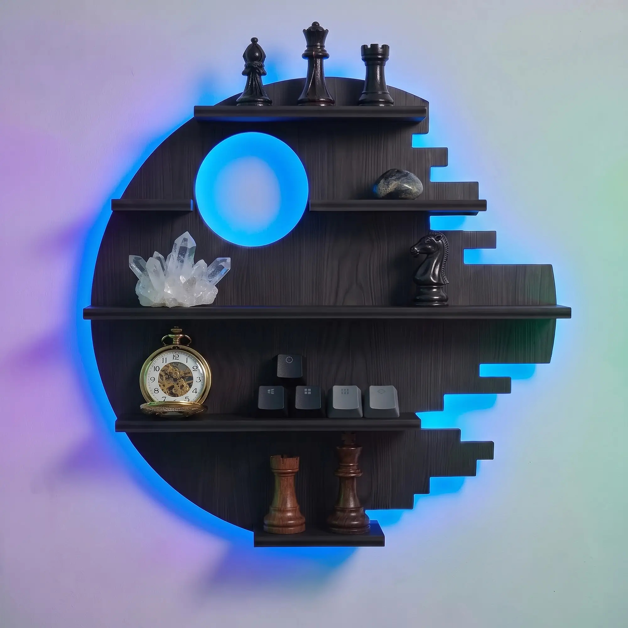 Black Floating Shelves with LED Light Game Room Wall Decor Shelf Boys Gift RGB Control, Led Floating Shelves for Trinkets and Mini Figures, Collectibles, Wall Shelves for Bedroom Game Room, Cool Gifts