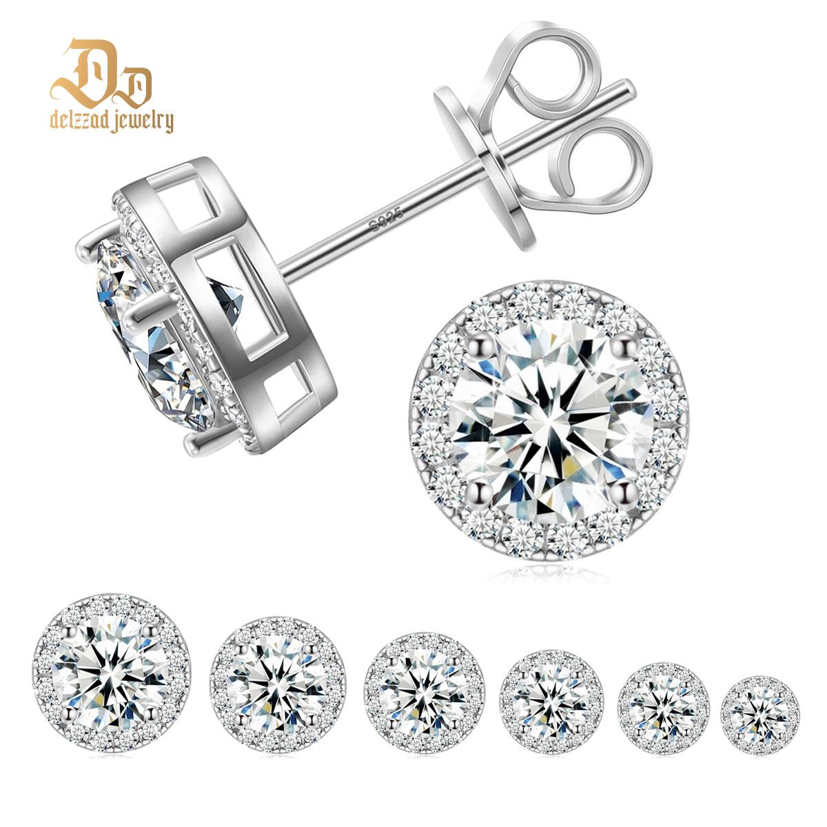 Delzzad 18k Gold-Plated Halo Stud Earrings Lab-Created Moissanite Earring S925 Sterling Silver Moissanite Jewelry Perfec