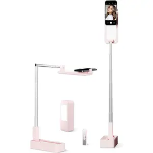 Phone Stand for Recording, Overhead Phone Mount with Light, Selfie Stand,Portable,Extendable,360? Rotate,Adjustable, Remote,Rechargeable, for 3.5-6.9" Phones, Live Streaming
