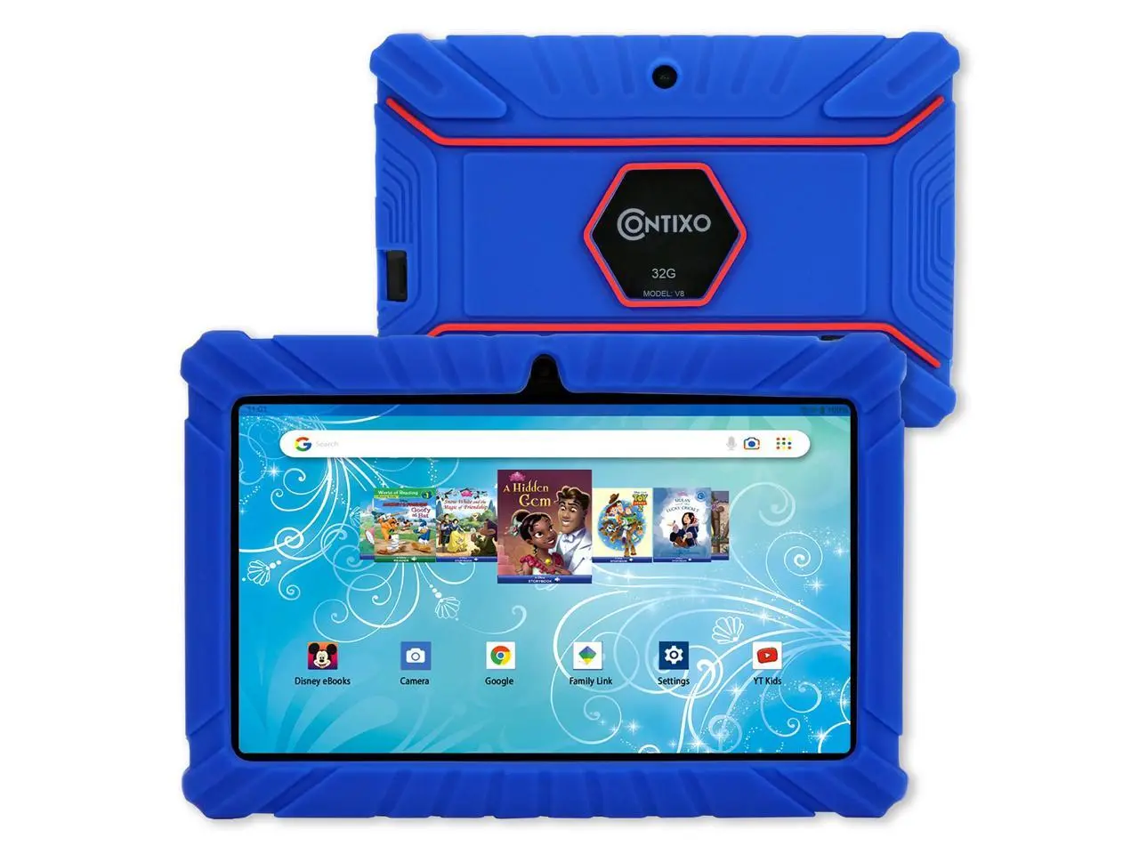 Contixo V8-2 7 inch Kids Tablets Android 11, 32 GB HD Display Dual Cameras Wi-Fi, w/ 50 Disney eBooks, Case & Screen Protector Learning Toys for 2 -10 Years Old (2023 Sep Release, Dark Blue)