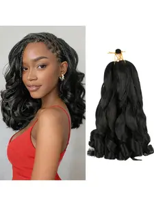 French Curly Braiding Hair for Women 12 Inch 3 Packs Pre-Stretched Loose Wavy Curly Crochet Hair Synthetic Hair Extensions Box Braids Crochet Braids