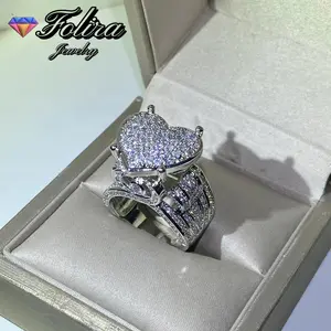 Hip-hop love ring micro-inlaid zircon ring unisex heavy-duty style design retro