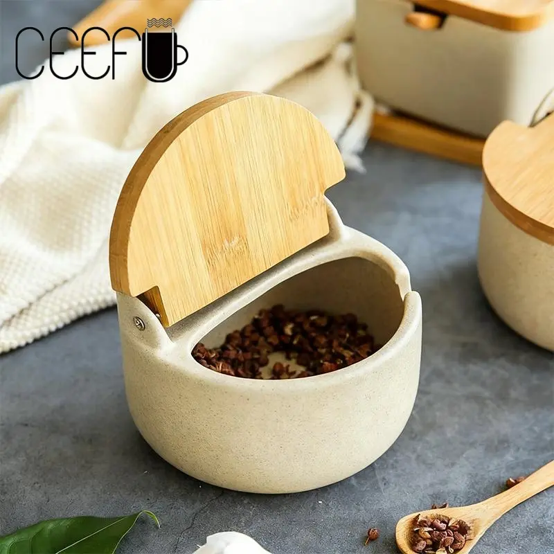 Antique Ceramic Canister Set - Flip-Top Type Lids, Included Spoons Utensils, Bowl-Ready Tea Spice Salt Sugar Container, Lightweight Organizable Kitchen Decor Home Organizer, Housewarming Gift