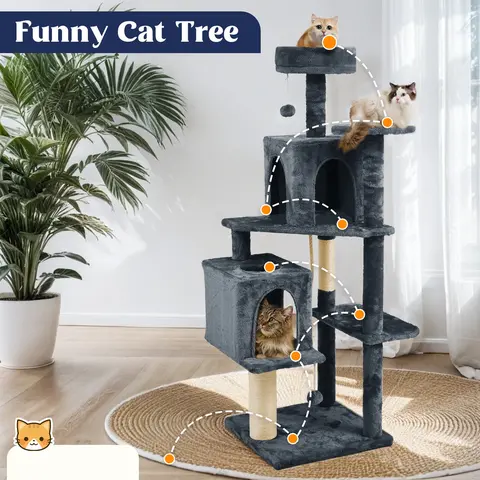 【Fall Deals For You】WeCharmer Classic Geometric Indoor Cat Tree with 400g Plush Condo House, Leaf Shape Green Leaves, Sisal Scratching Posts, Reinforced Vertical Scratcher, Hang Ball, Scratch Safe Pet Furniture for Cat Play Space
