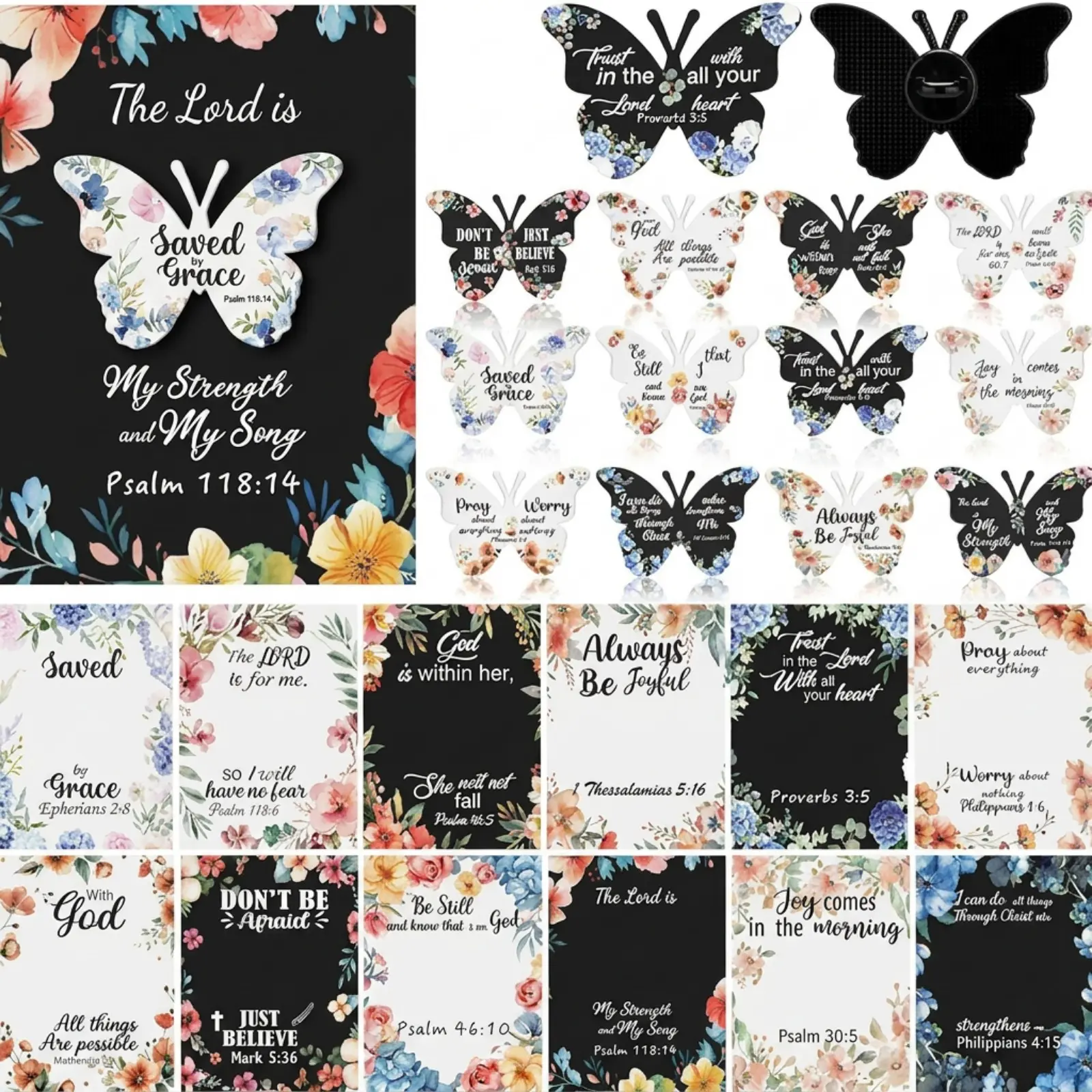48 Sets Christian Pins Bible Verse Lapel Pins for Women Enamel Cross Pins with Scripture Card Religious Jesus Pins Beautiful Butterfly Badge Brooch Gift for Women Mom Grandma Coworker Sunday School Church Party Favor