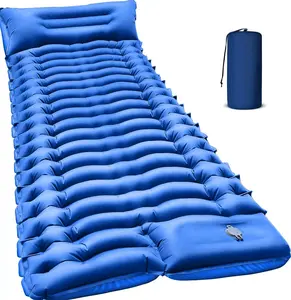 Inflatable Camping Sleeping Pad, 4 in Thick Extra Wide Nylon Coated Egg-Cell Shape Mat with Integrated Pillow, ft Pump Inflation & Compact Fold for Hiking, Backpacking, Outdoor Travel