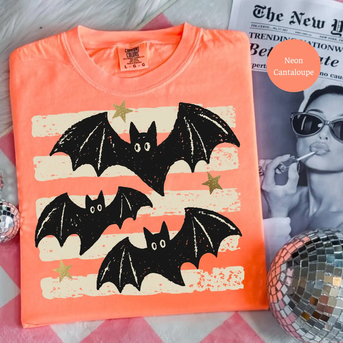 Comfort Colors Halloween Bats Stripes Shirt, Distressed Spooky Season Tee, Vintage Fall Graphic T-Shirt, Trendy Halloween Mom Gift