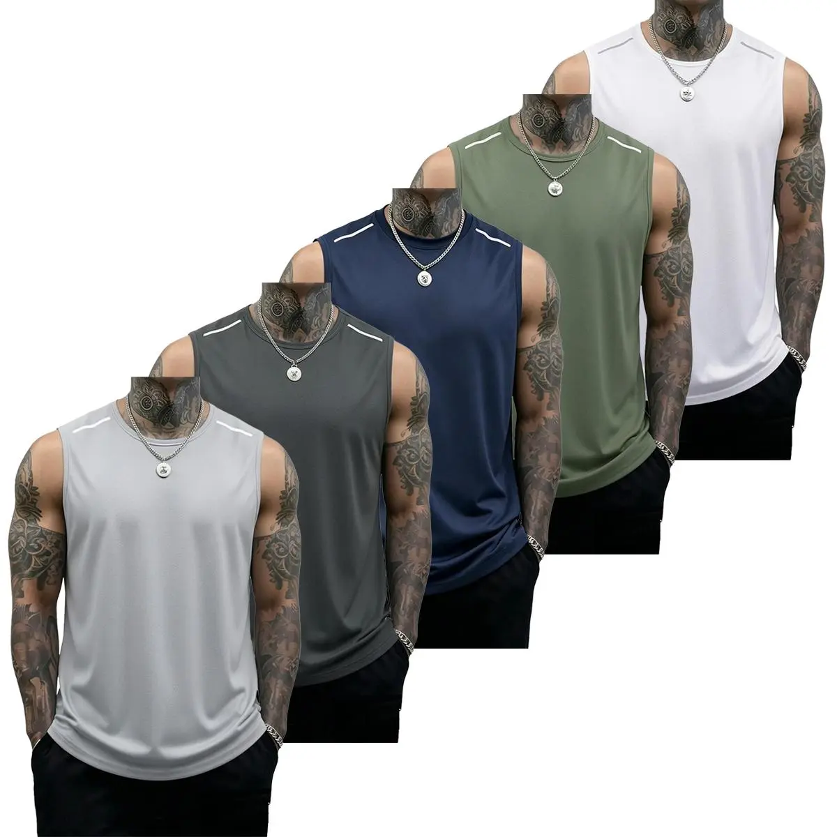 Light Gray + Dark Gray + Navy Blue + Army Green + White