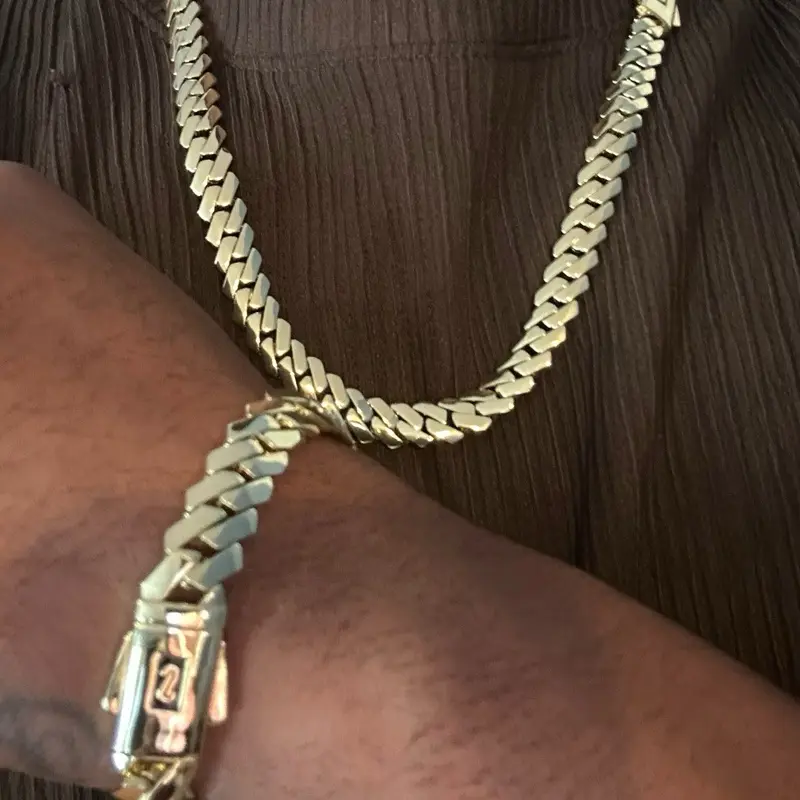Gold Plated Monaco set Chain 24" 12 mm bracelet 8.5 inch- Elegant and Durable Jewelry