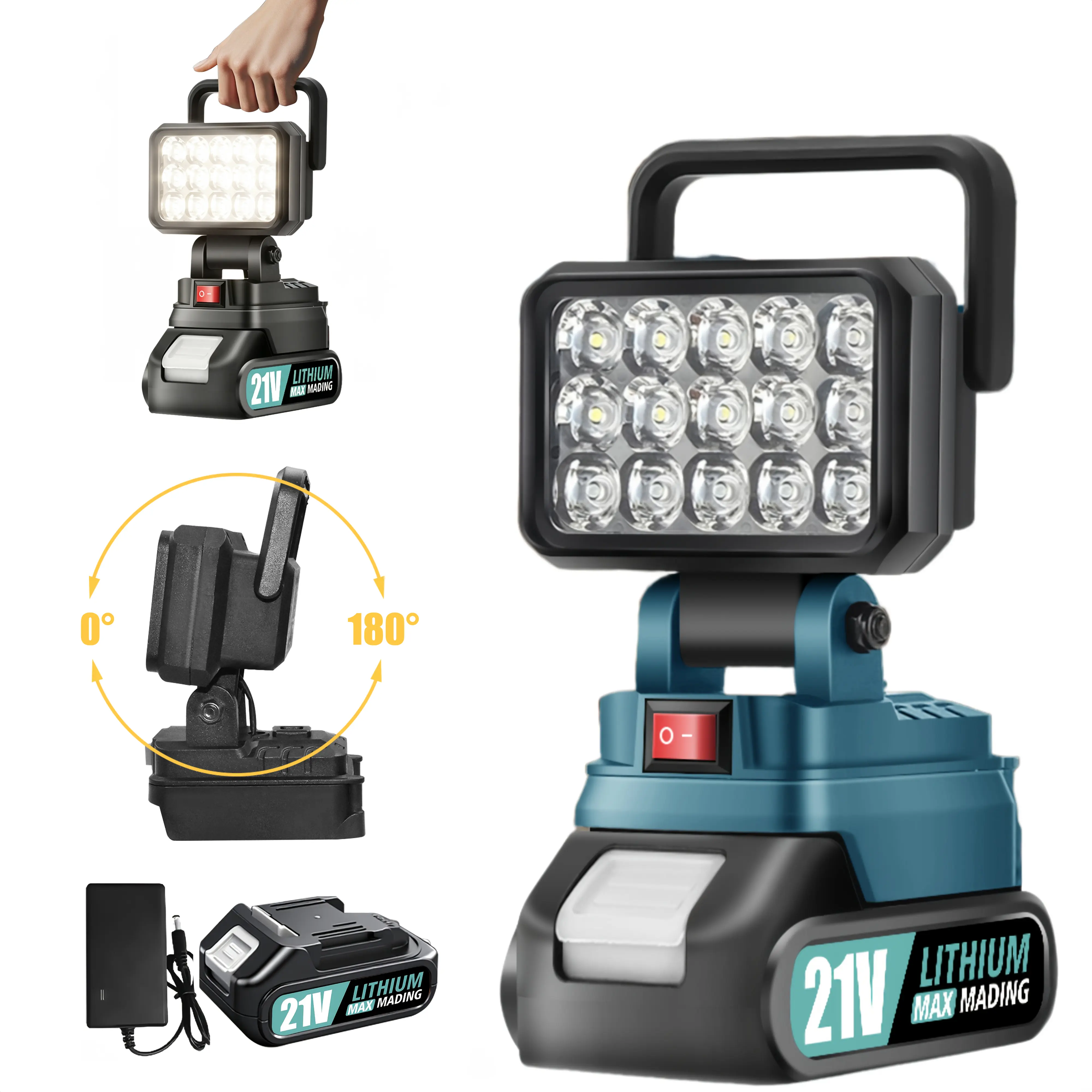 LED camping light, 21V cordless LED work light and floodlight (for power outages), portable foldable hanging light, essential for home, camping, and outdoor use, hurricane emergency light and survival gear, rechargeable high-lumen flashlight