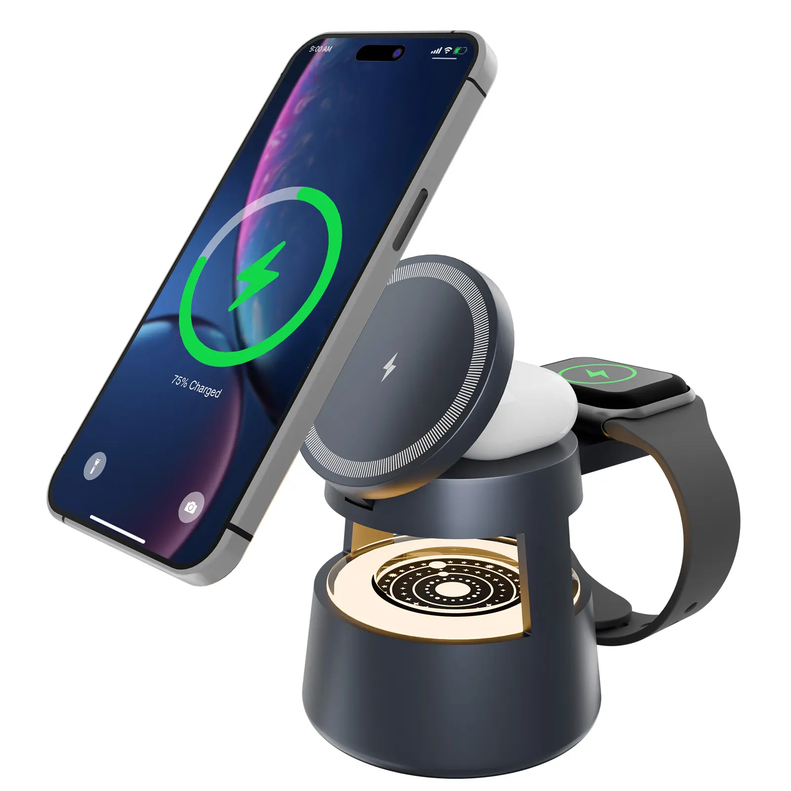 Charger Portable Magnetic Wireless Charger, 4 in 1 Wireless Charger Smart LED Table Lamp with Night Light, Multifunctional Wireless Smart LED Table Lamp,Office, and Home Decor