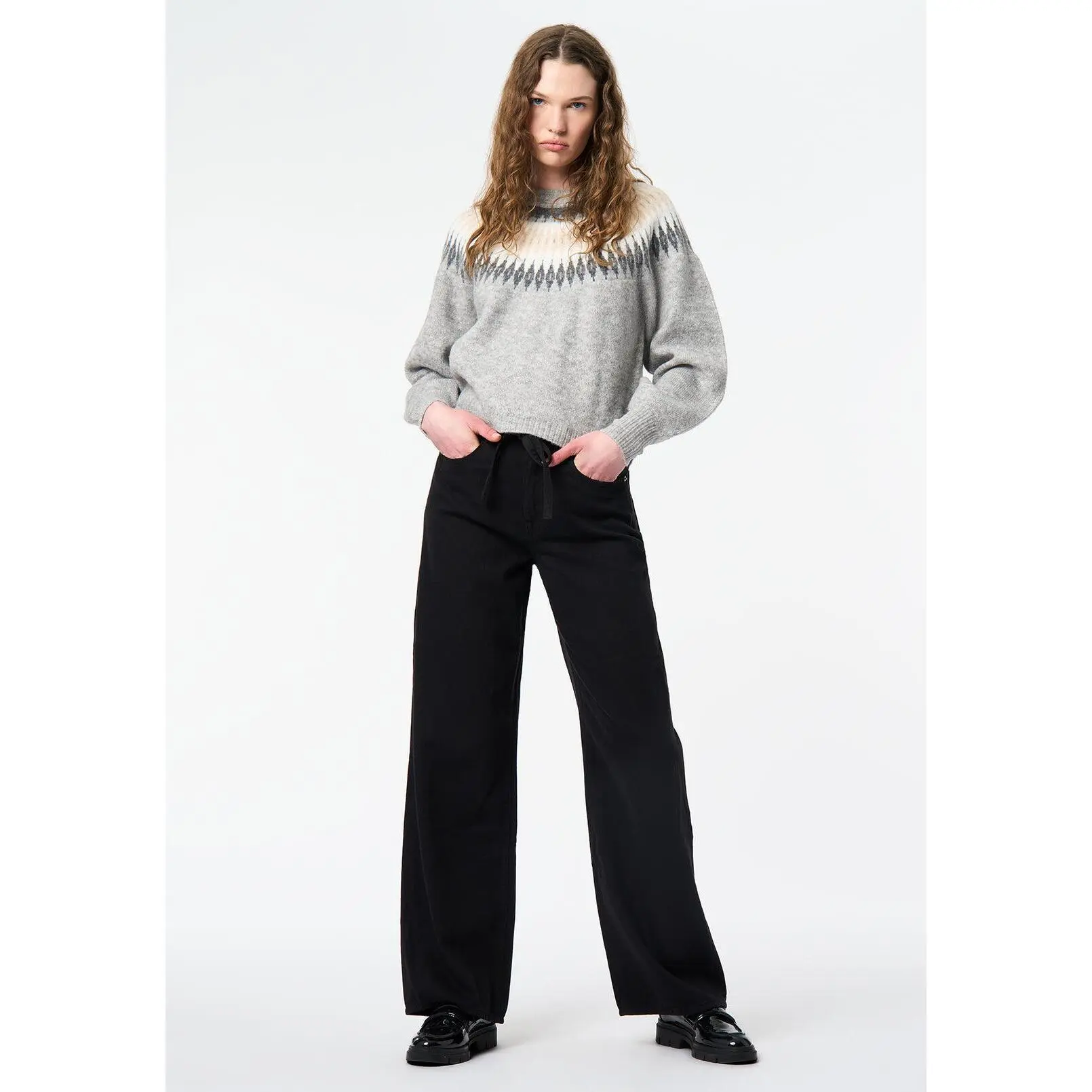 Kindra Women's Fair Isle Sweater, Lt Hr Grey - SW0158