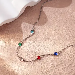 AS625 Personalized Birthstone Bracelet Women's DIY Stainless Steel Necklace Women's Birthday Holiday Gift