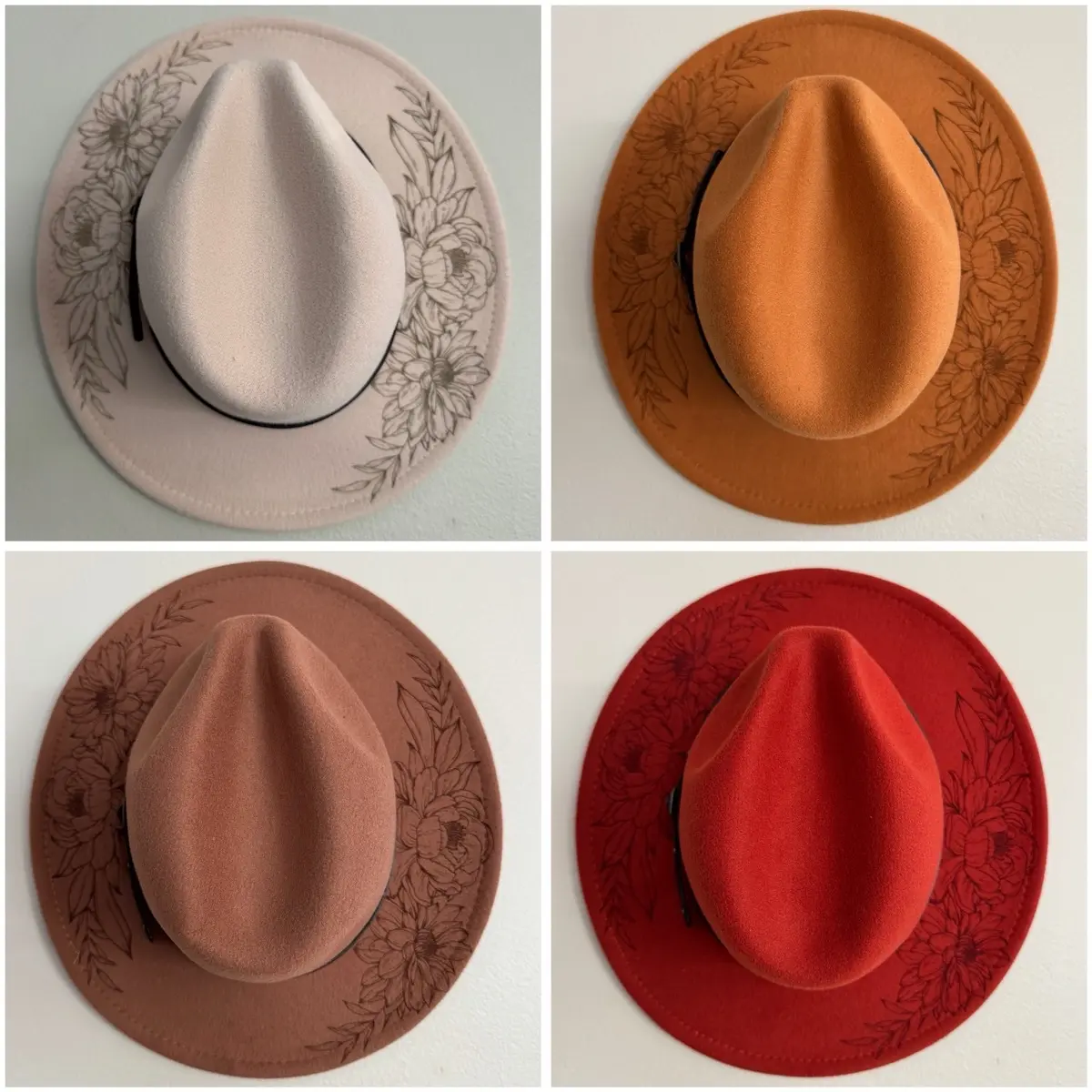 Peony Engraved Felt Hat for Women, Fashion Accessory