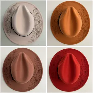 Peony Engraved Felt Hat for Women, Fashion Accessory