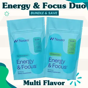 Energy & Focus Duo - Caffeine Gum - Multi Flavor (2-Bulk Pouches)