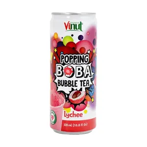 VINUT Lychee Boba Popping Pearls Black Tea Drink 320ml - Refreshing Fruit Burst Beverage