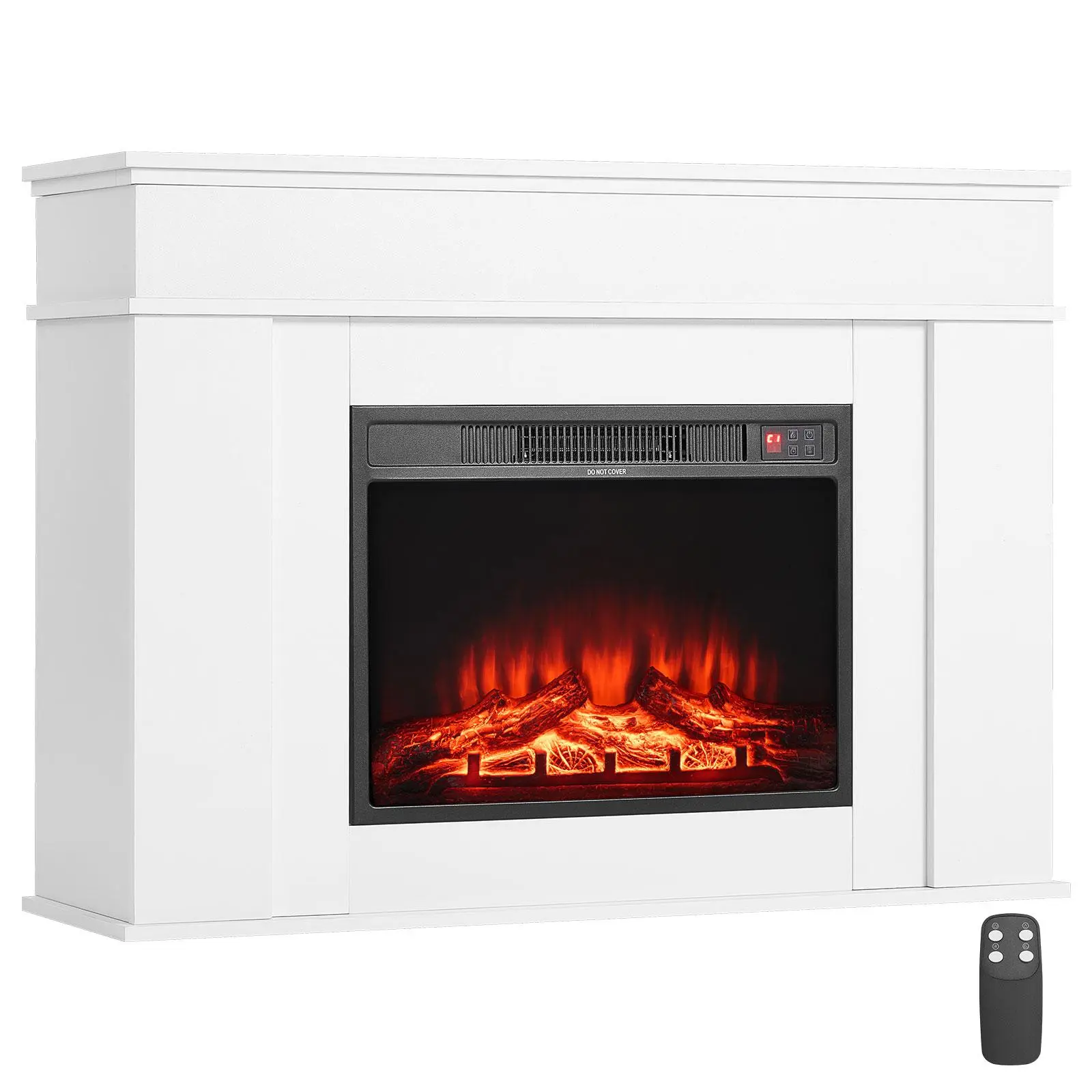 VEVOR 43-in Freestanding Electric Fireplace Stove Heater with Mantel, 1500W Power, 5120BTU Fake Fire, Overheating Protection, Adjustable Flames, Timer, Remote Control, Standard Plug, for Living Room, White Natural Finish