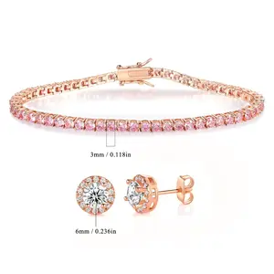 MDFUN 3MM Round Cut CZ Waterproof Pink Hypoallergenic Tennis Bracelet For Sensitive Skin Tennis Anklet Tennis chain for Men Woman Classic Couple Barcelets Anniversary Birthday Engagement Gift High Quality Hiphop Style ATS59996-R