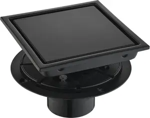 6-Inch Square Shower Drain, Matte Black Floor Drain with Flange, 304 Stainless Steel Bathroom 2-in-1 Tile Drain