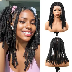 DAIXI Full Lace Dreadlock Wigs Human Hair Handmade Natural Dreads Interlocked with Afro Hair on Breathable and Comfortable Locs Lace Wig
