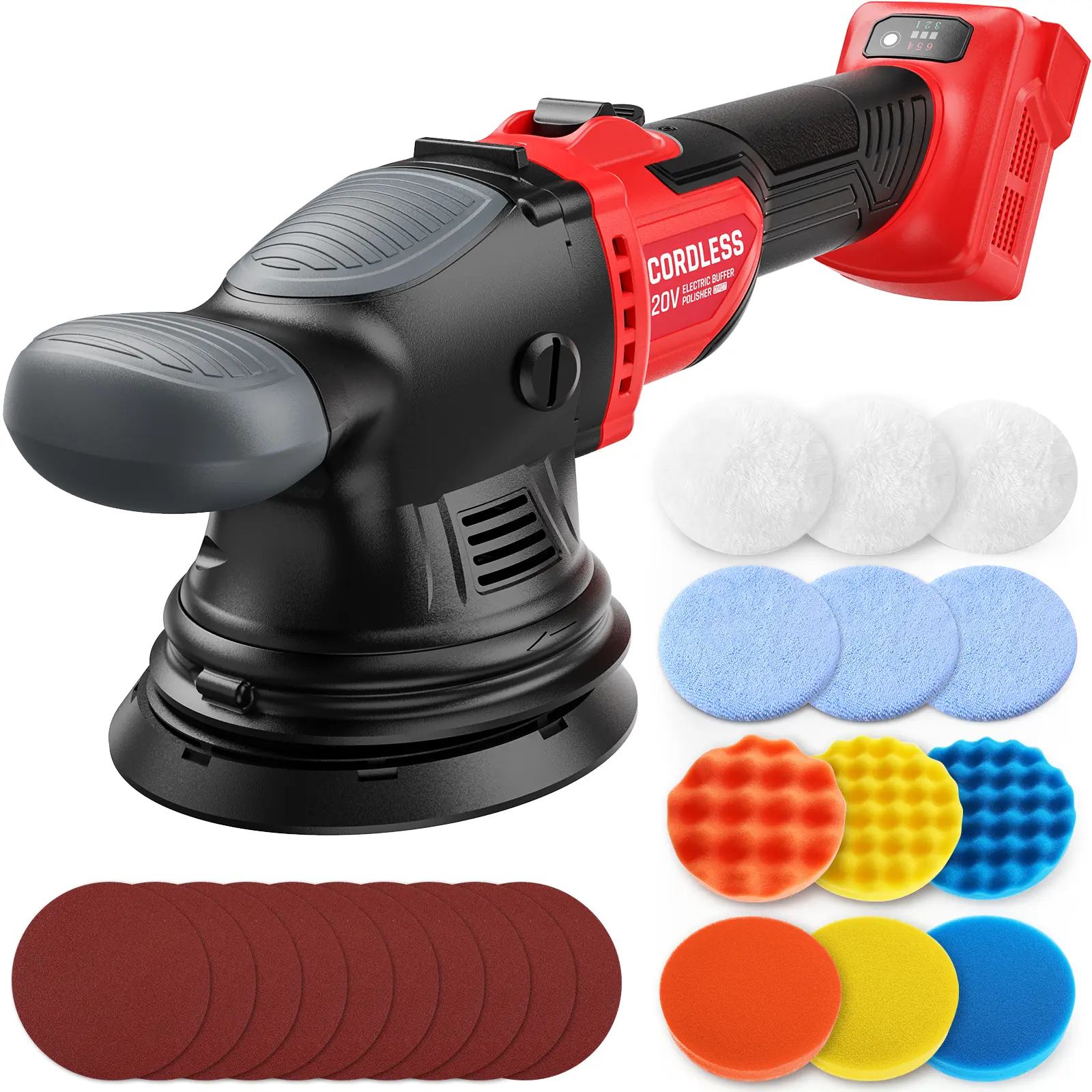 #sohochic DOVAMAN 20V Cordless Buffer Polisher(Tool Only, Battery NOT Include), 6 Speed 5000RPM Eccentric Design | 6in Disc Size Brushless Motor w/ 22 Pads for Car Detailing Compatible with Milwaukee battery