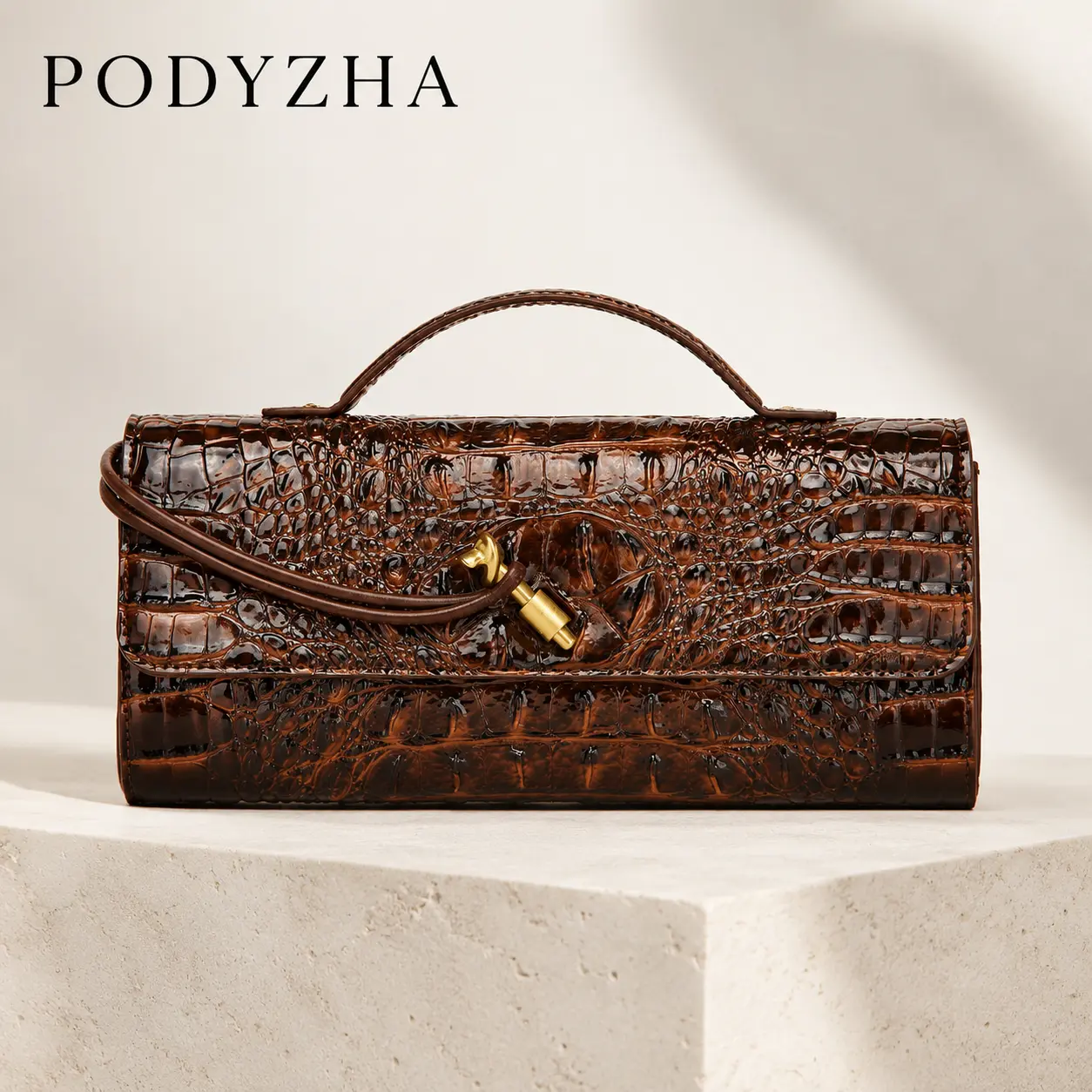 Women's Vintage Crocodile Pattern Evening Clutch, Elegant Minimalist Design, Gold-tone Metal Lock Closure, All-season Multi-purpose Purse, Handheld Shoulder Crossbody Bag for Party Dating Daily Wear handbags