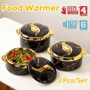 3 pieces/set of modern stainless steel insulated tropical lid box tableware set, marble patterned food heater set, buffet bowl, heat-resistant baking tray