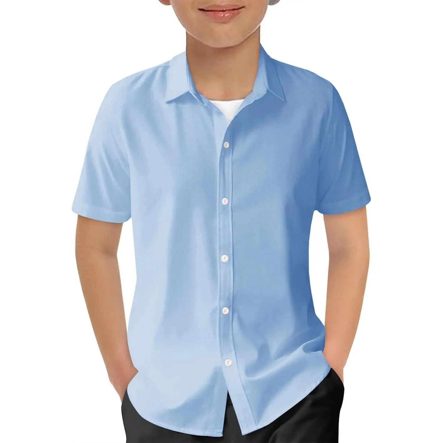 Boys' Short-Sleeve Collared Button-Down Shirts - Formal Wear, Regular Fit, Half Sleeves, School Casual, Summer Tops for 5-14 Years (Wedding, Church, Graduation Use)