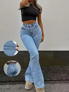 Elegant High Waist Slimming Women's Tight Fitted Elastic Bell Jeans Pants, Versatile Fit, Perfect for All Occasions, Stylish Denim Long Trousers