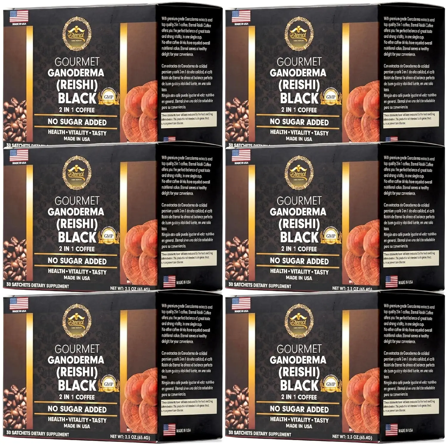 Eternal Spirit Beauty Asian Black Coffee Singles, 30 Packets (0.07 oz) – Instant Black Coffee, Bold Roast Flavor, Travel-Friendly Single Serve Sachets, 6 Pack