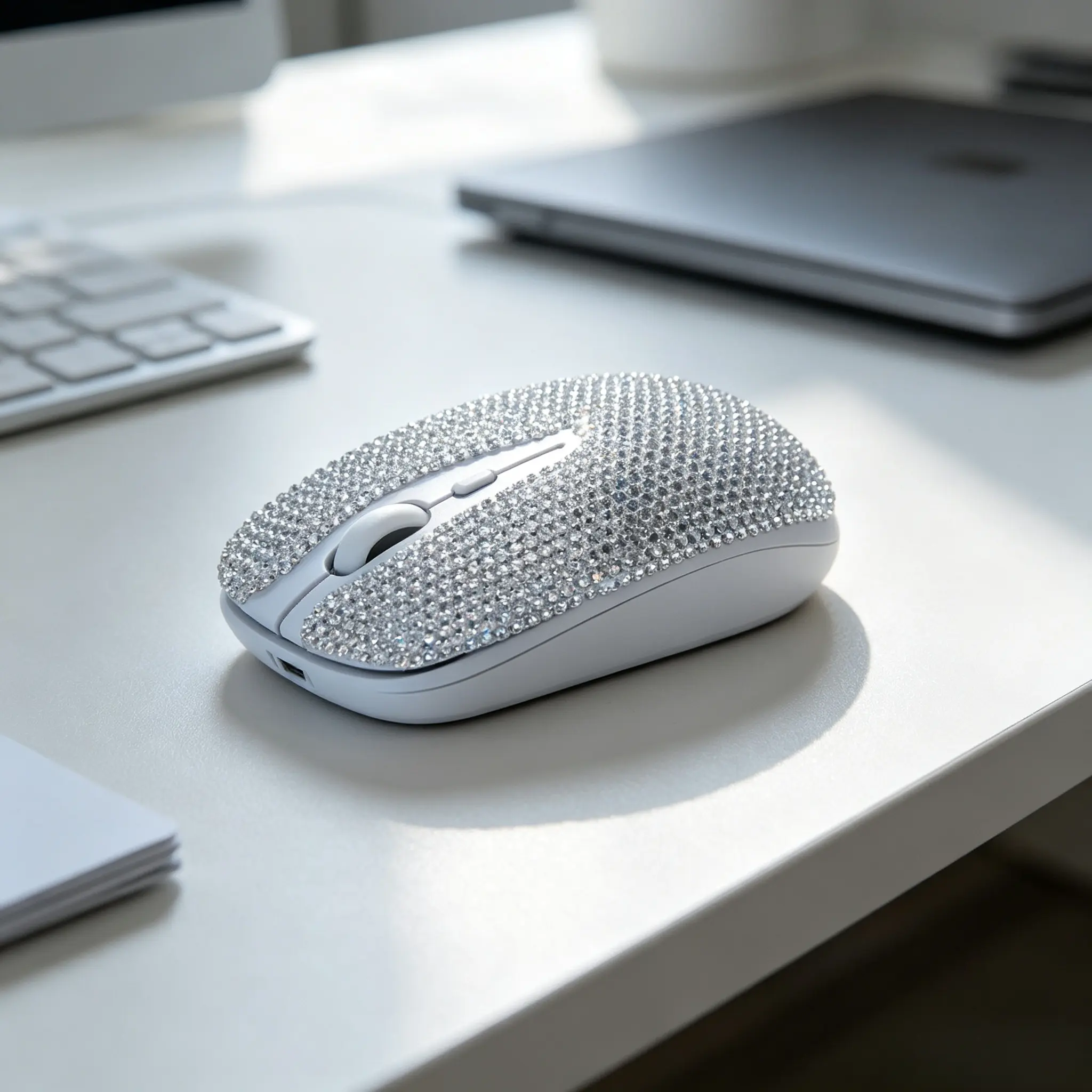 Diamond-Studded Silent Wireless Mouse, Trendy Design, Compatible with Laptops & All Desktop Computers, Cute for Girls