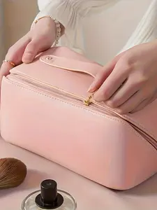 Large Capacity PU Leather Makeup Bag, Lightweight Zipper Wash Bag, Custom Embroidered Name, Travel Essential, Perfect Gift for Holidays, Travel Cosmetic Bags