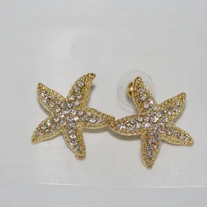 Rhinestone Starfish Post Earrings. Star Fish Stud Earrings