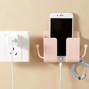 Adhesive Stand with Hook for Phone Charging Remote Control Holder, No Drilling Wall Mount Rack, Easy Access Storage Solution, Adhesive Cellphone Holder