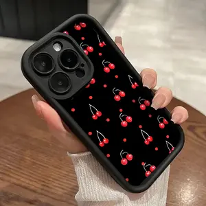 Simple Cherry Pattern TPU Phone Case for iPhone 16 15 14 Pro Max 13 12 11 XR XS Plus Shockproof Drop Protection Rugged Durable Silicone Cover Cellphone Protective