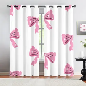 Pink Polka Dot Bow Curtains,Cute Coquette Bow Print Curtains for Living Room,Preppy Girly Aesthetic Window Curtains,Light Blocking Drapes for Bedroom,Dorm & Girly Room,Perfect Gift for Teen Girls