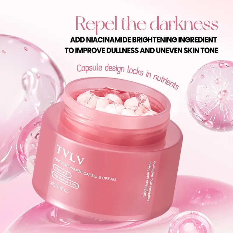 Pink Niacinamide Capsule Cream | Brightening & Hydrating Daily Moisturizing Blend Deep Moisturizing Nourishing Daily Moisturizers with 2.2% Niacinamide for Even Skin Tone，net：50g