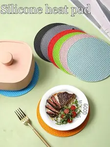 3-Pack Silicone Heat Resistant Placemats - Round Non-Slip Pot Holder Mats For Kitchen Countertops & Dining Tables, Multi-Purpose Hot Pad Trivets For Hot Dishes, Outdoor Picnics & BBQ Use Tableware Tableware