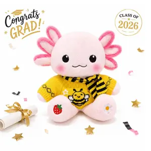 13-Inch Axolotl stuffed animals sensory Plush Toy with Bee Sweater & Scarf – Cute Graduation Gift for Kids, Girls & Boys, Perfect Kindergarten/Preschool Graduation Keepsake