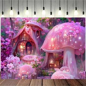 Fairy Tale Forest Pattern Backdrop, 1 Count Magic Forest Photography Prop Background Banner, Suitable for Birthday Parties, Theme Parties, Cake Background Decoration, Ornaments, Party Decoration Supplies