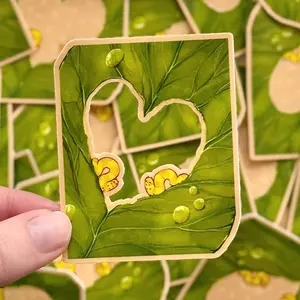 Leafy Caterpillars Sticker, Cute Bug Art Aesthetic Sticker, Laptop Water Bottle Decal Sticker